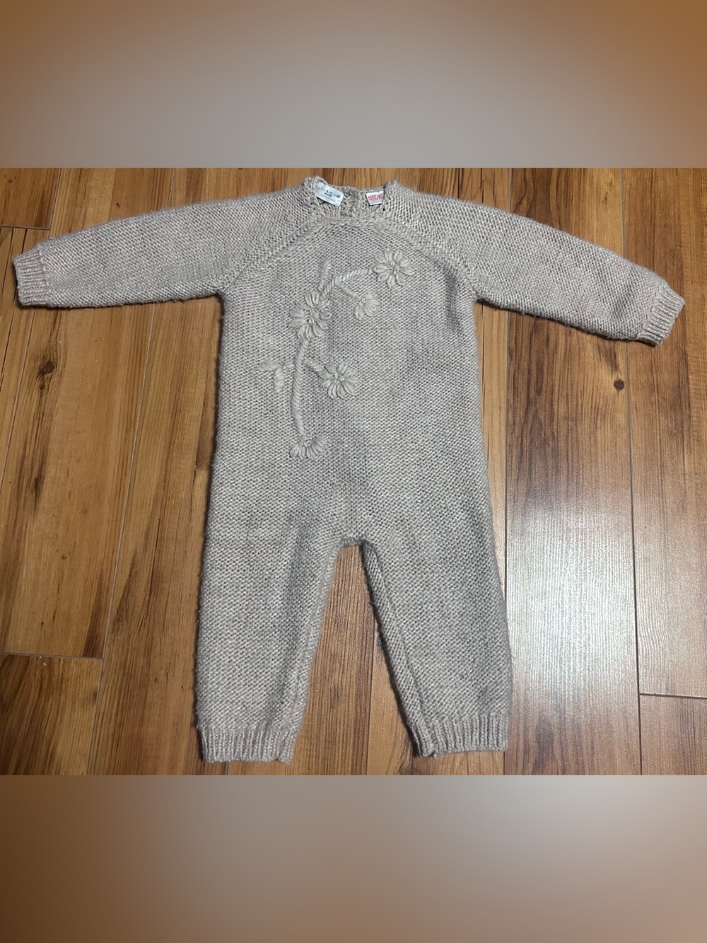 Zara Cream Knit Floral Baby One-Piece